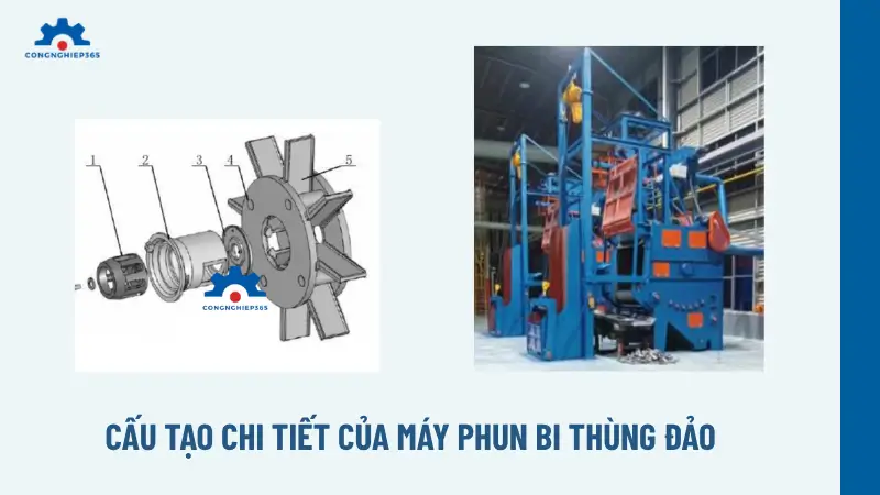 Cấu tạo chi tiết của máy phun bi thùng đảo