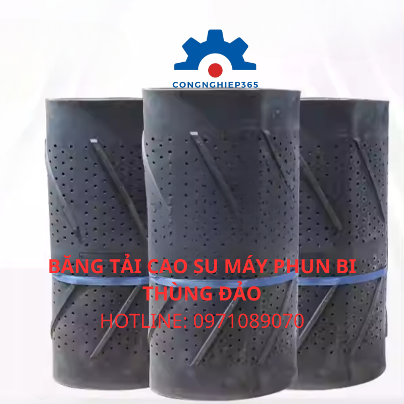 Băng Tải Cao Su Máy Phun Bi Thùng Đảo